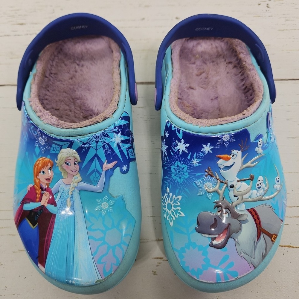 Crocs Disney‎ Frozen Movie Anna Elsa Girls C13 Fleece Lined Shoes Sandals